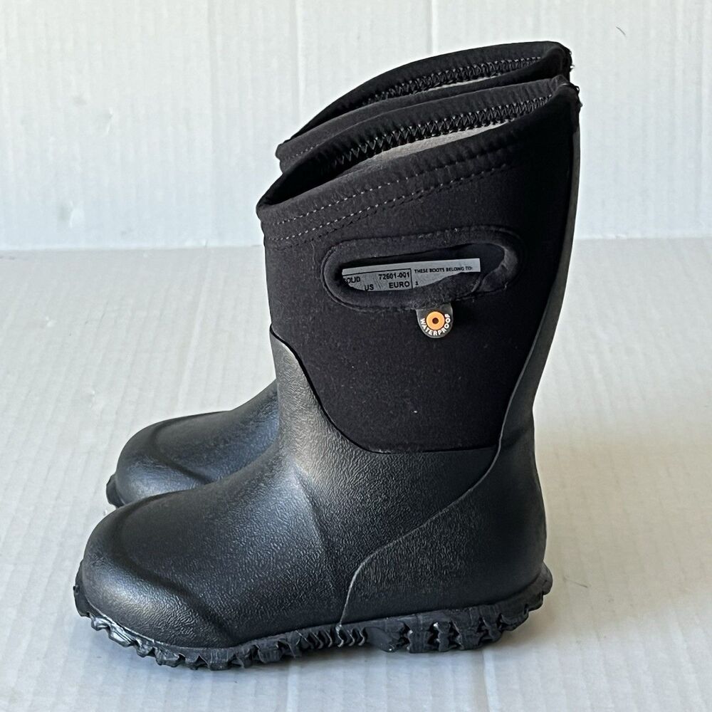 Bogs Little Kids York Solid Black Insulated Rain Boots Sz 8 Waterproof Snow Rain - Picture 8 of 13